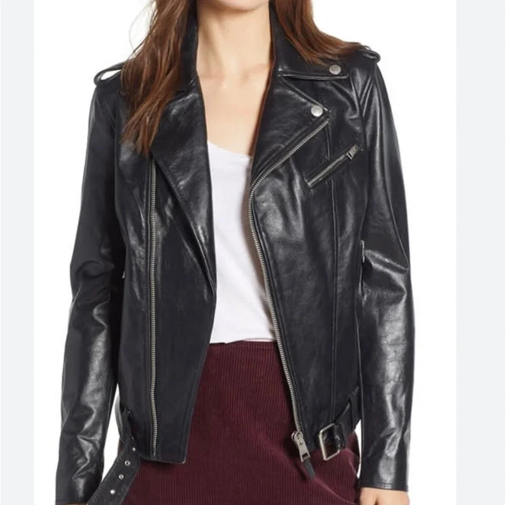 Ag Adriano Goldschmied Black Leather Moto Jacket - Picture 1 of 12